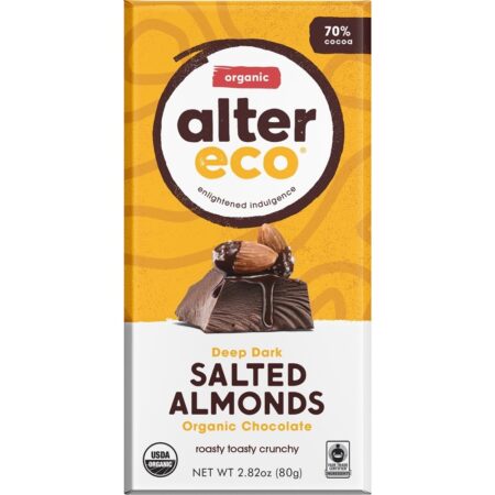 Chocolate Escuro Orgânico 70 % de amêndoas salgadas com cacau - 2.82 oz. Alter Eco