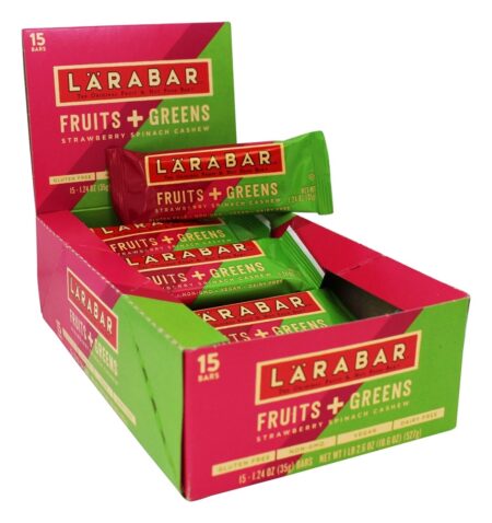 Original Fruit & Nut Bares Frutas + Verduras Morango Espinafre Caju - 15 Barras Larabar