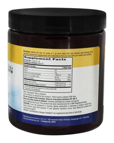 Alta Potência de Maxi-Colagénio com Vitaminas C e A + Biotina Flavorless - 7.5 oz. Country Life - Image 2