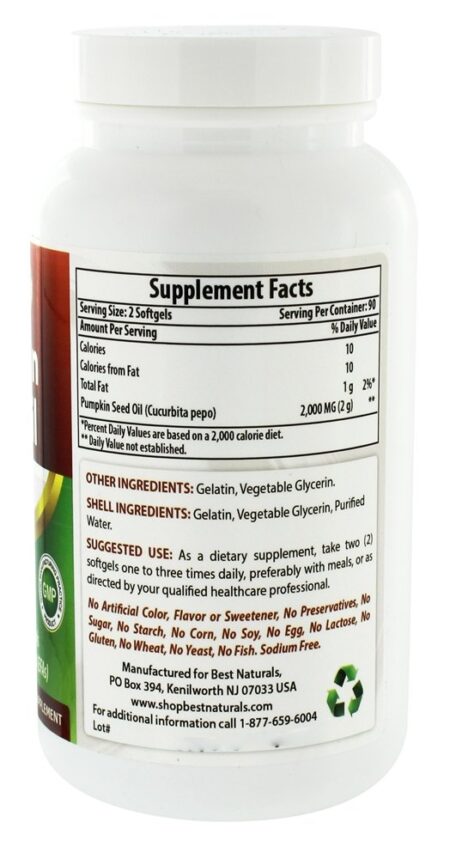 Óleo de Semente de Abóbora 1000 mg. - 180 Softgels Best Naturals - Image 2