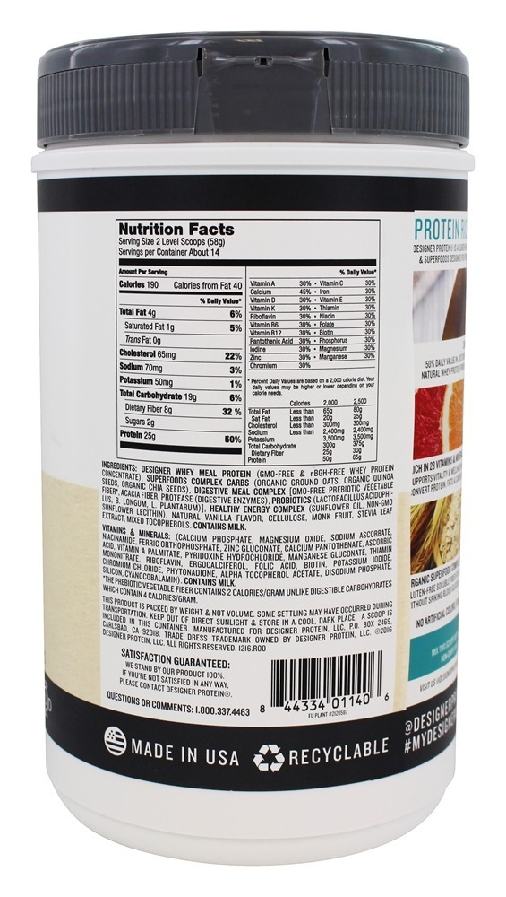 Estilista Soro de leite coalhado Proteína Refeição Baunilha Feijão - 1.72 lb. Designer Protein - Imagem 2