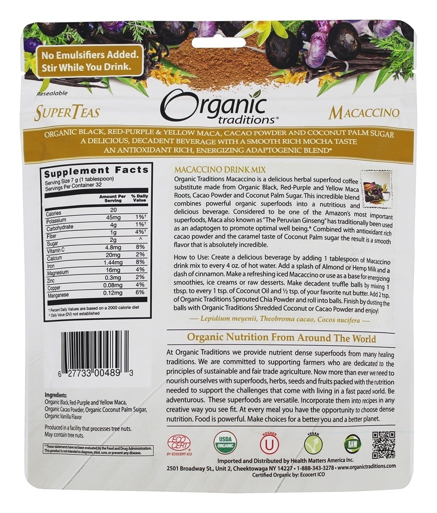Macaccino Drink Mix - 8 oz. Organic Traditions - Imagem 2