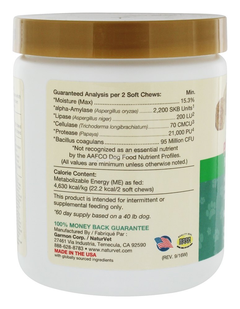Enzimas digestivas mais probiótico para cães - 120 mastigação suave NaturVet - Imagem 3