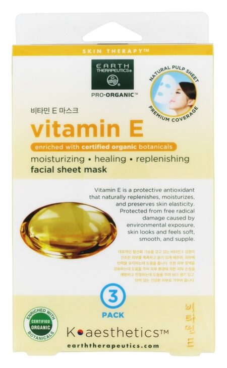 Máscara facial de folha de vitamina E - 3 Contagem Earth Therapeutics