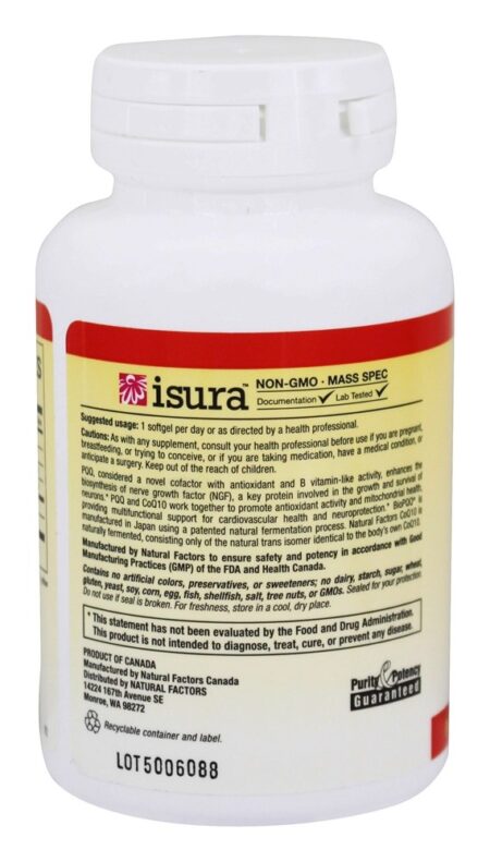 PQQ-10 Fórmula de Ação Neuroprotetora PQQ 20mg / CoQ10 200mg - 30 Softgels Natural Factors - Image 3