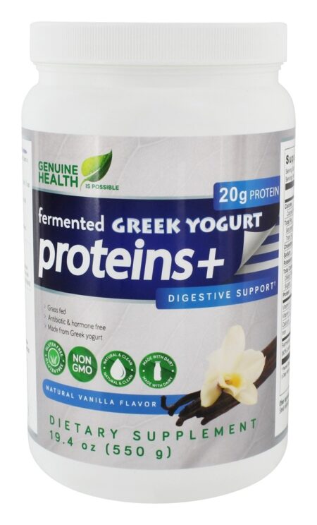 Proteínas de Iogurte Grego Fermentado + Pó de Suporte Digestivo Baunilha Natural - 19.4 oz. Genuine Health