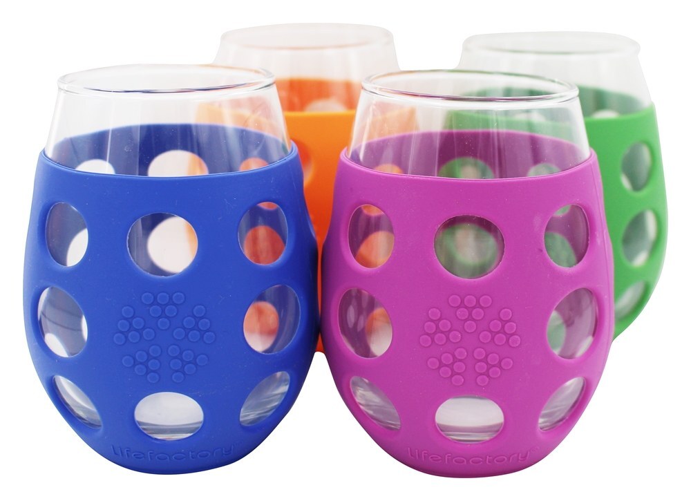 Taças Pequenas de Vinho Sem Manga com Conjunto de Manga de Silicone 4 Variedade de Cores - 11 fl. oz. Lifefactory