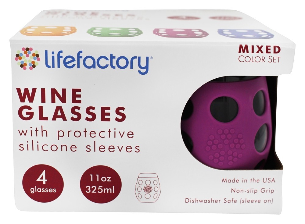Taças Pequenas de Vinho Sem Manga com Conjunto de Manga de Silicone 4 Variedade de Cores - 11 fl. oz. Lifefactory - Imagem 2