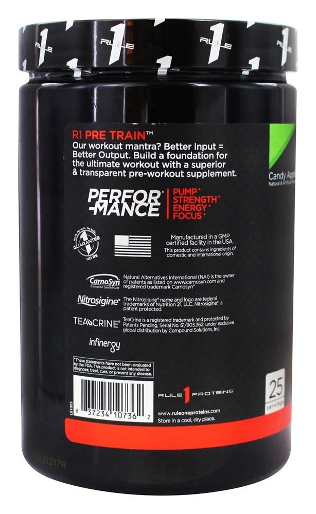 R1 Pré Trem 2.0 Alto Intensidade Pré-Exercício Fórmula Pó 25 Porções Doce Maçã - 390 Gramas Rule One Proteins - Imagem 3