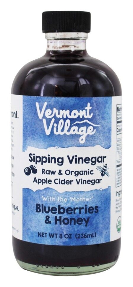 Vinagre de maçã com sêmola de maçã orgânica com mirtilos de mãe e mel - 8 fl. oz. Vermont Village