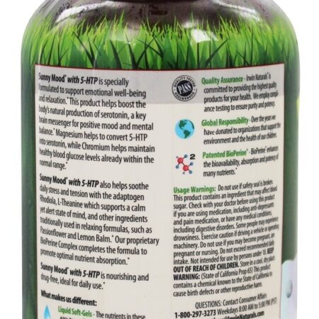Sunny Mood com 5-HTP - 80 Softgels líquidos Irwin Naturals - Imagem 3