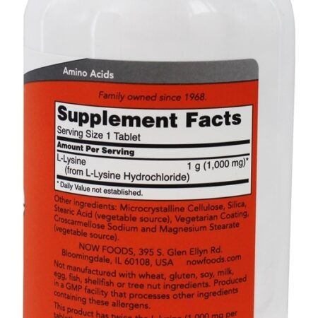 L-Lisina Essencial Amino ácido 1000 mg. - 250 Tablets NOW Foods - Imagem 2