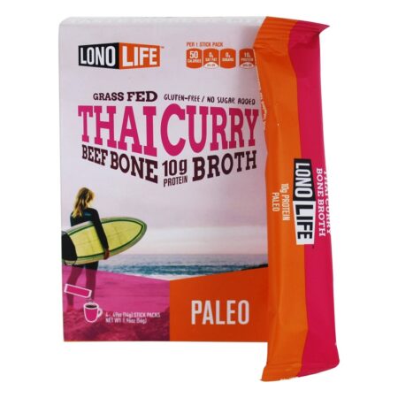 Grama Alimentado Paleo Osso Caldo Thai Curry Carne - 4 Pacote (s) de Bastão LonoLife