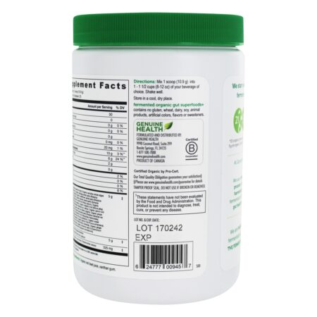 Orgânico Fermentado Intestino Superfood+ Pó para Ideal Intestino Saúde Unflavored & Unsweetened - 8.85 oz. Genuine Health - Image 3