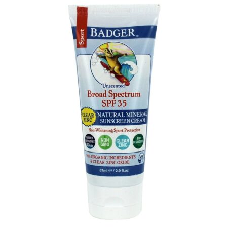 Esporte Limpar Zinco Natural Mineral Protetor solar Creme Unscented 35 SPF - 2.9 fl. oz. Badger