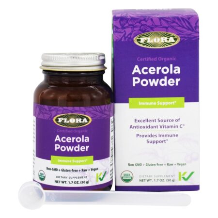 Suporte Imunológico Certificado para Acerola Orgânica em Pó - 1.7 oz. Flora