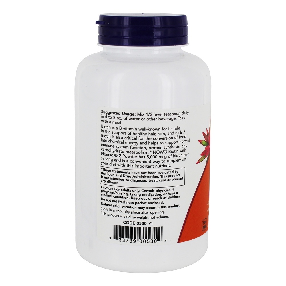 Biotina com Fibersol-2 em Pó - 4 oz. NOW Foods - Imagem 3