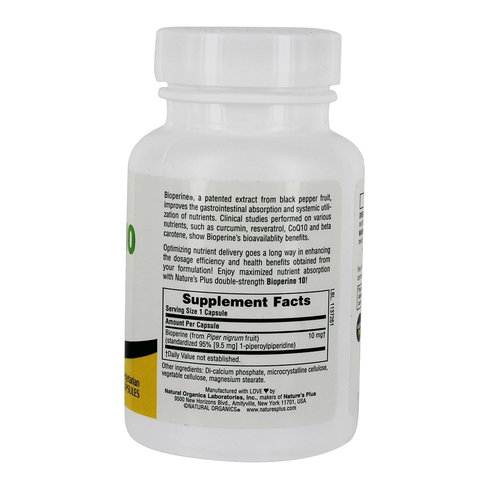 Bioperine 10 Absorção de Nutrientes Maximizada Dupla Força - Cápsulas vegetarianas 90 Natures Plus - Imagem 2
