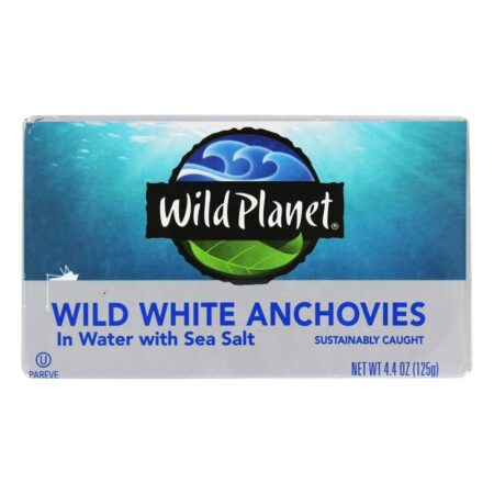 Anchovas brancas selvagens na água com sal do mar - 4.4 oz. Wild Planet