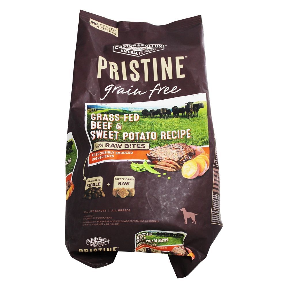 Primitivo Grão Livre Secar Cão Comida Grama-Alimentado Carne e Doce Batata Receita com Cru Mordidas - 4 lbs. Castor & Pollux