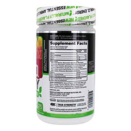 AmiN.O Essencial. Pó de energia Com sabor natural 25 Servings Simply Raspberry Lemonade - 7.94 oz. Optimum Nutrition - Image 2