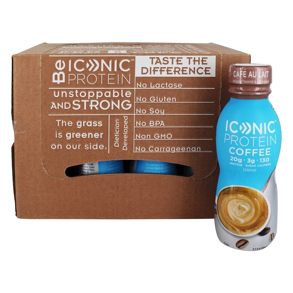 Café de bebida de proteína RTD Cafe au Lait - 12 Frasco (s) Iconic