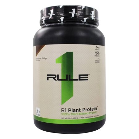 R1 100 % de Proteína em Pó à Base de Plantas 20 Fudge de Chocolate - 1.76 lb. Rule One Proteins