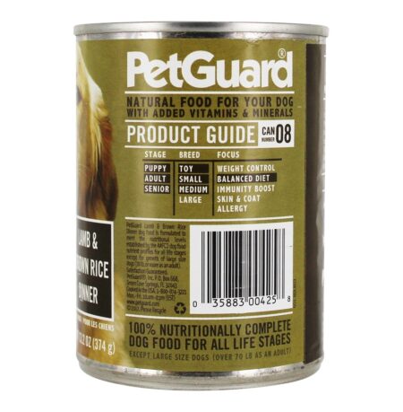 Comida de cachorro enlatada Cordeiro e jantar de arroz integral - 13.2 oz. PetGuard - Image 3