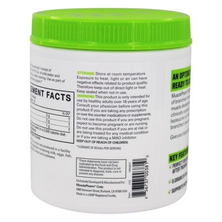 Pó de Aminoácidos de Cadeia Ramificada Otimizado para BCAA Essentials 30 porções sem sabor - 195 Gramas Muscle Pharm - Image 3