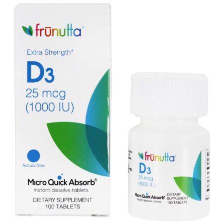 Vitamina D3 Força Extra 1000 IU - 100 Tablets de dissolução rápida Frunutta