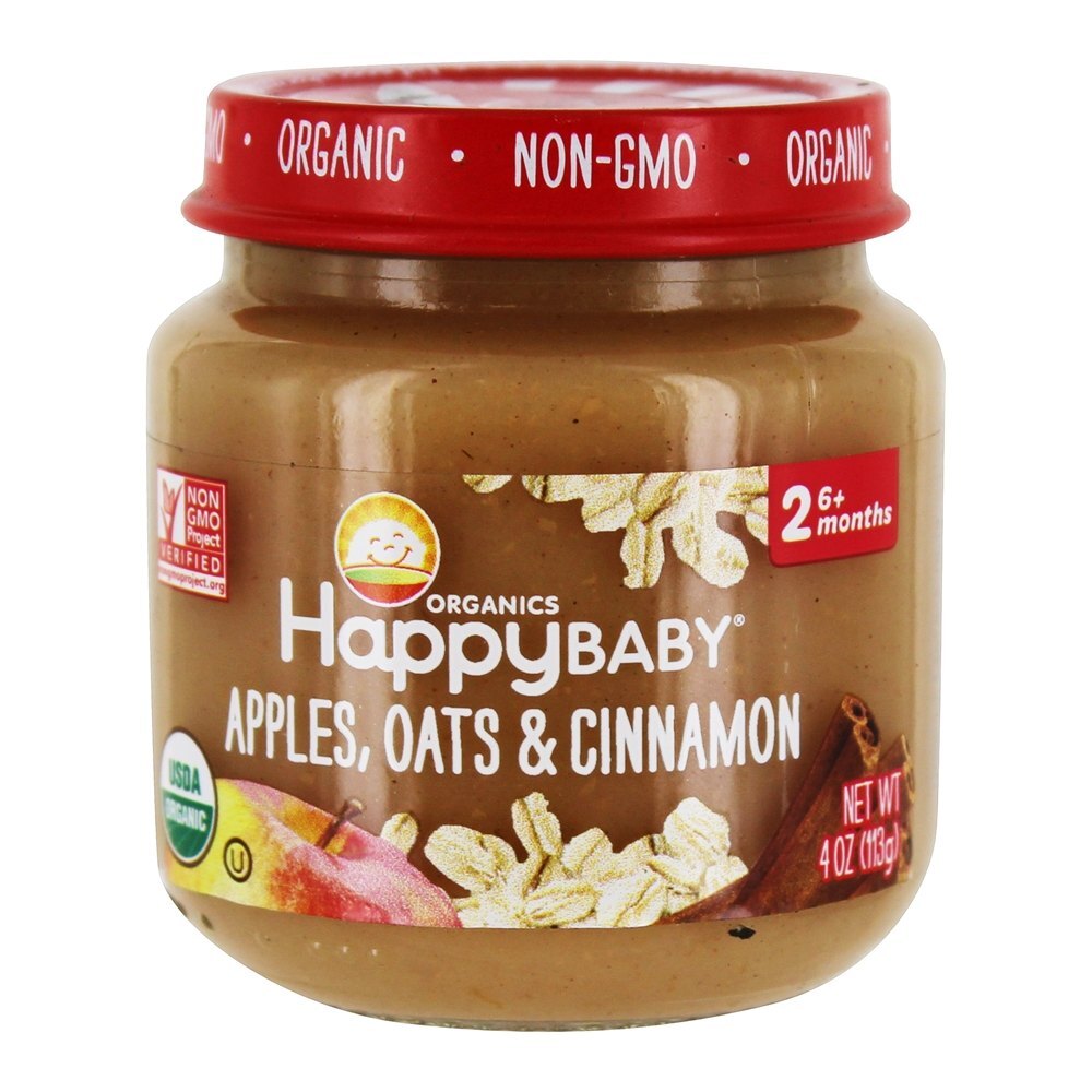 Bebê Feliz Orgânico Estágio Claramente Preparado 2 Comida Para Bebê 6 + Meses Maçãs, Aveia e Canela - 4 oz. Happy Family