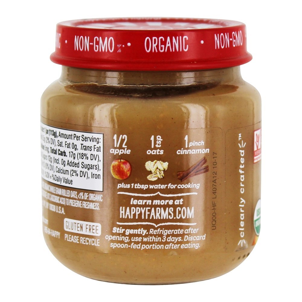 Bebê Feliz Orgânico Estágio Claramente Preparado 2 Comida Para Bebê 6 + Meses Maçãs, Aveia e Canela - 4 oz. Happy Family - Imagem 3