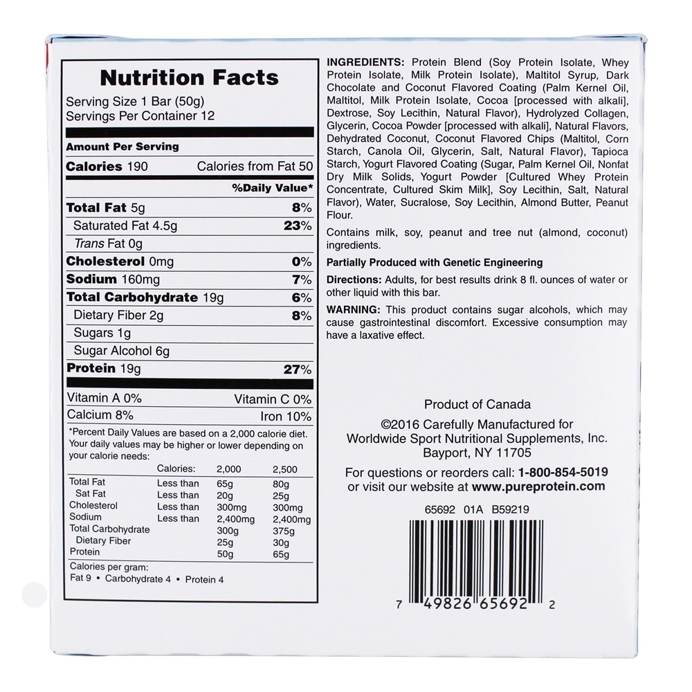 Pacote de Proteína Bar Value Dark Chocolate Coconut - 12 Barras Pure Protein - Imagem 2