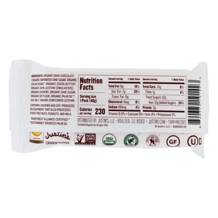 Copos De Manteiga De Caju Chocolate Escuro - 1.4 oz. Justin's Nut Butter - Image 2