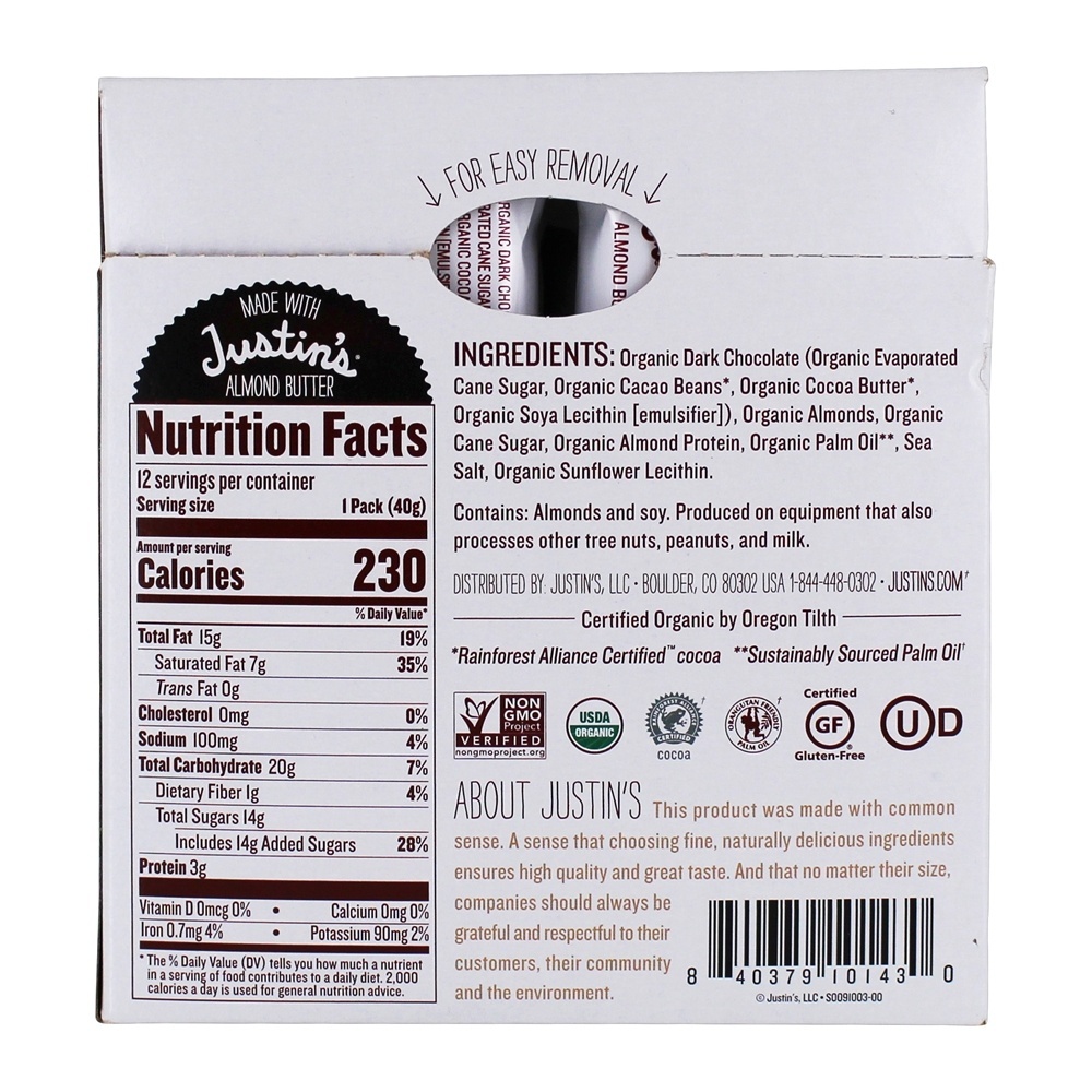 Copos De Manteiga De Amêndoa De Chocolate Escuro - 12 Pacote (s) Justin's Nut Butter - Imagem 2