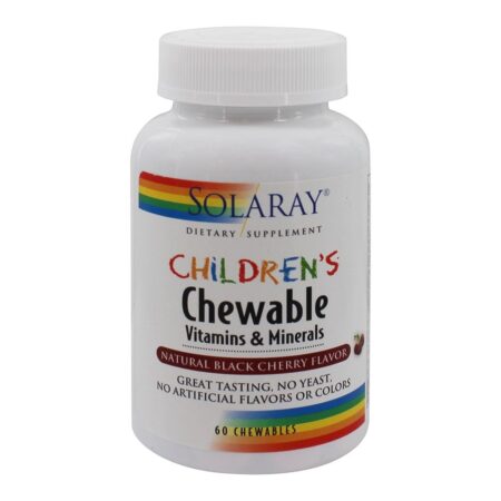 Children's Chewable Vitaminas & Minerais Sabor Cereja Preta Natural - 60 Mastigáveis Solaray