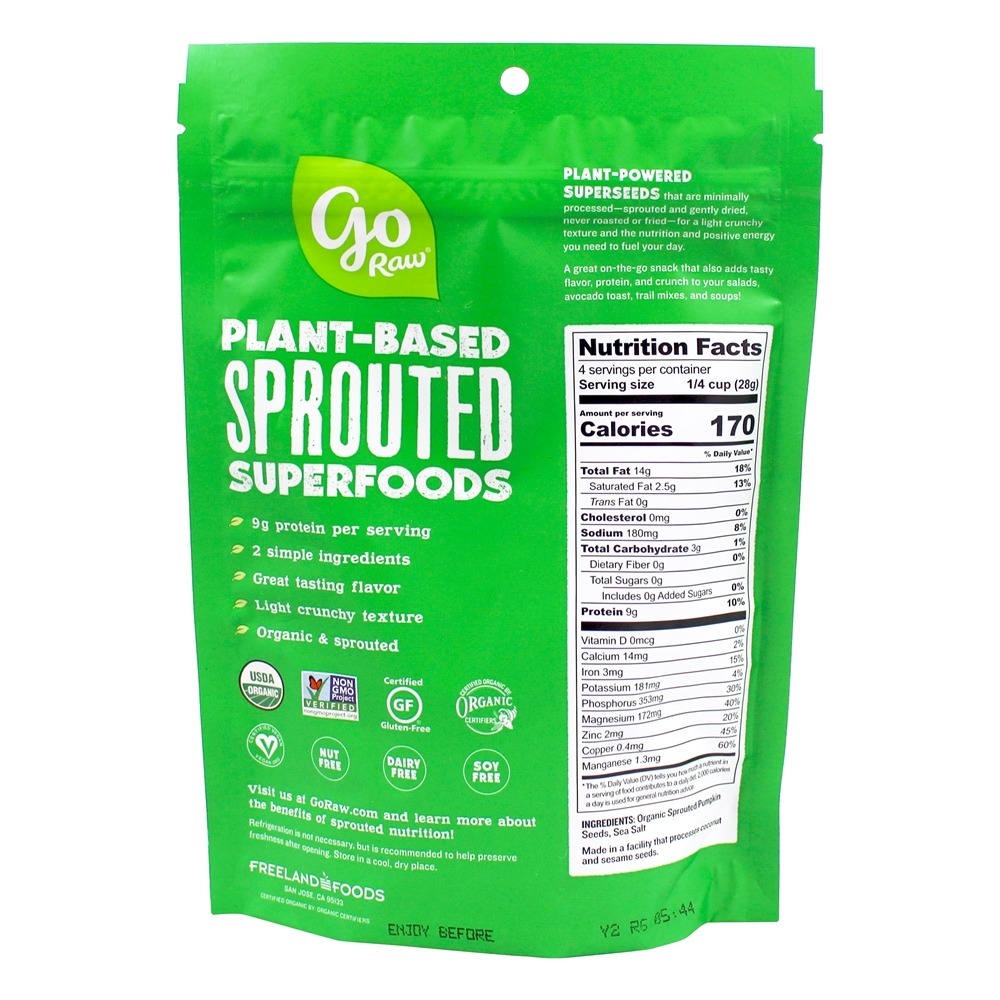 Sementes de abóbora orgânica germinadas com sal do mar - 4 oz. Go Raw - Imagem 2