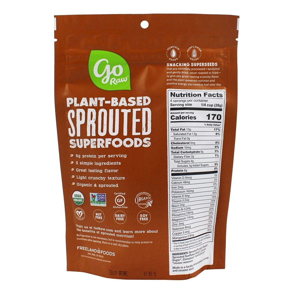 Sementes De Snacking Orgânicas Brotadas Canela Doce - 4 oz. Go Raw - Imagem 2