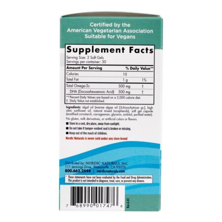 DHA pré-natal à base de vegetais Vegan Omega - 3 500 mg . - 60 Softgels Nordic Naturals - Image 3