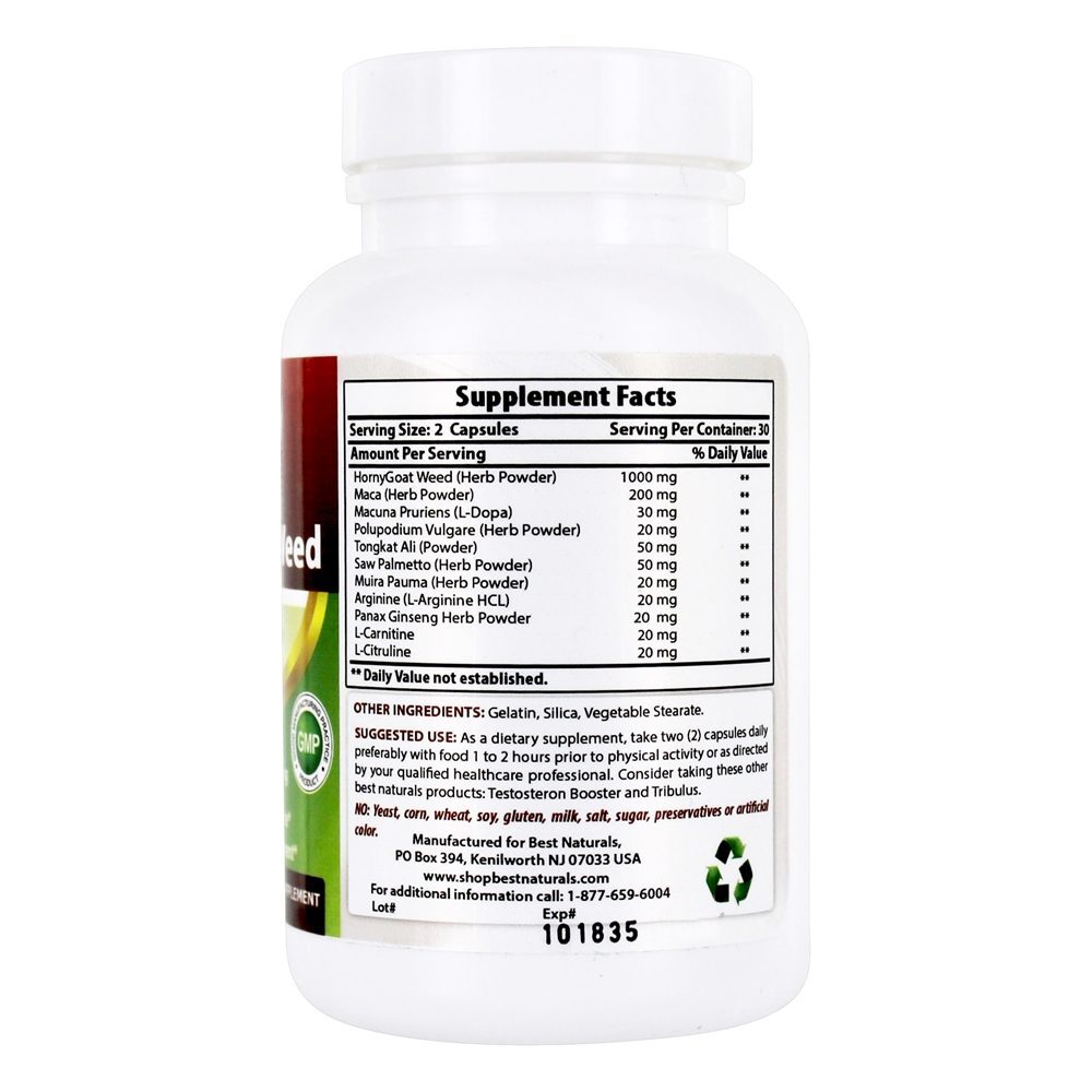 Fórmula de aprimoramento de desempenho masculino Super Horny Goat Weed 1000 mg . - Cápsulas 60 Best Naturals - Imagem 2