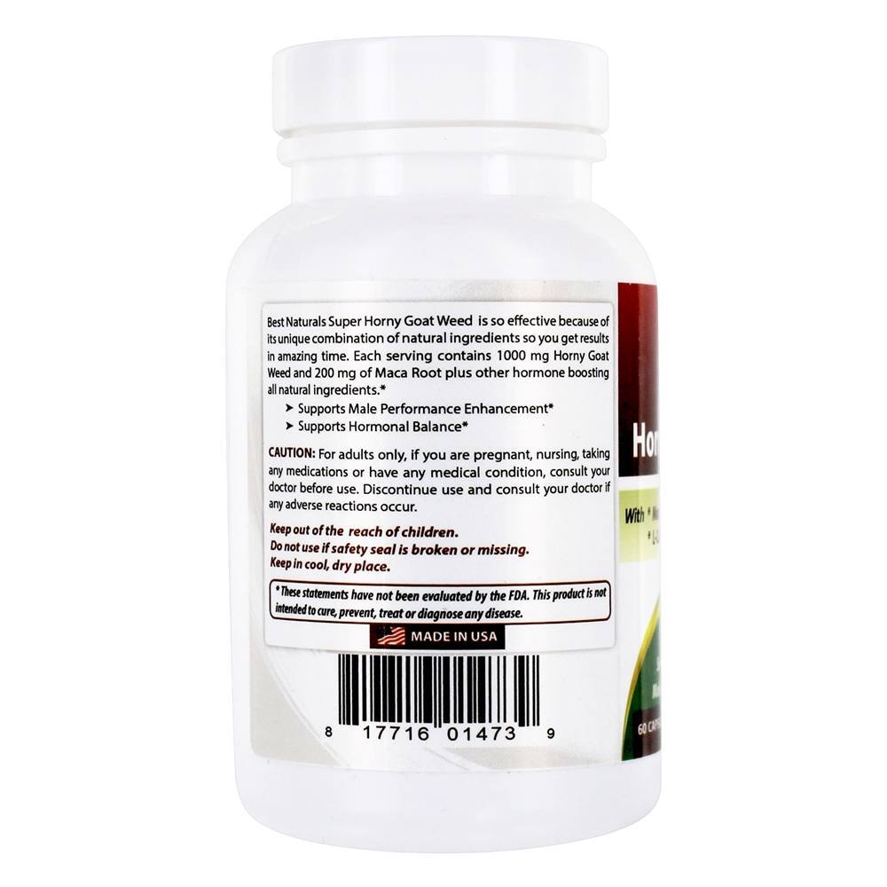 Fórmula de aprimoramento de desempenho masculino Super Horny Goat Weed 1000 mg . - Cápsulas 60 Best Naturals - Imagem 3