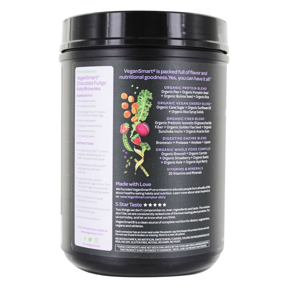 VeganSmart Organic All-In-One Nutritional Shake Pó 14 Fudge de Chocolate - 19.25 oz. Naturade - Imagem 3