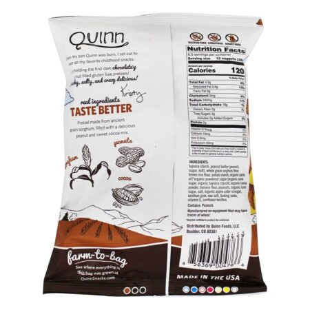 Pretzels sem glúten Chocolate escuro pepitas cheios de amendoim - 6.5 oz. Quinn Snacks - Image 2