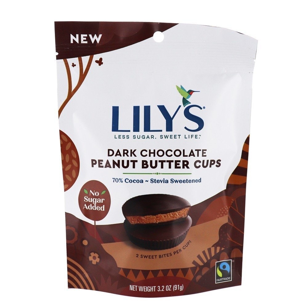 Stevia Sweetened 70 % Cacau Copos De Manteiga De Amendoim Chocolate Escuro - 3.2 oz. Lily's
