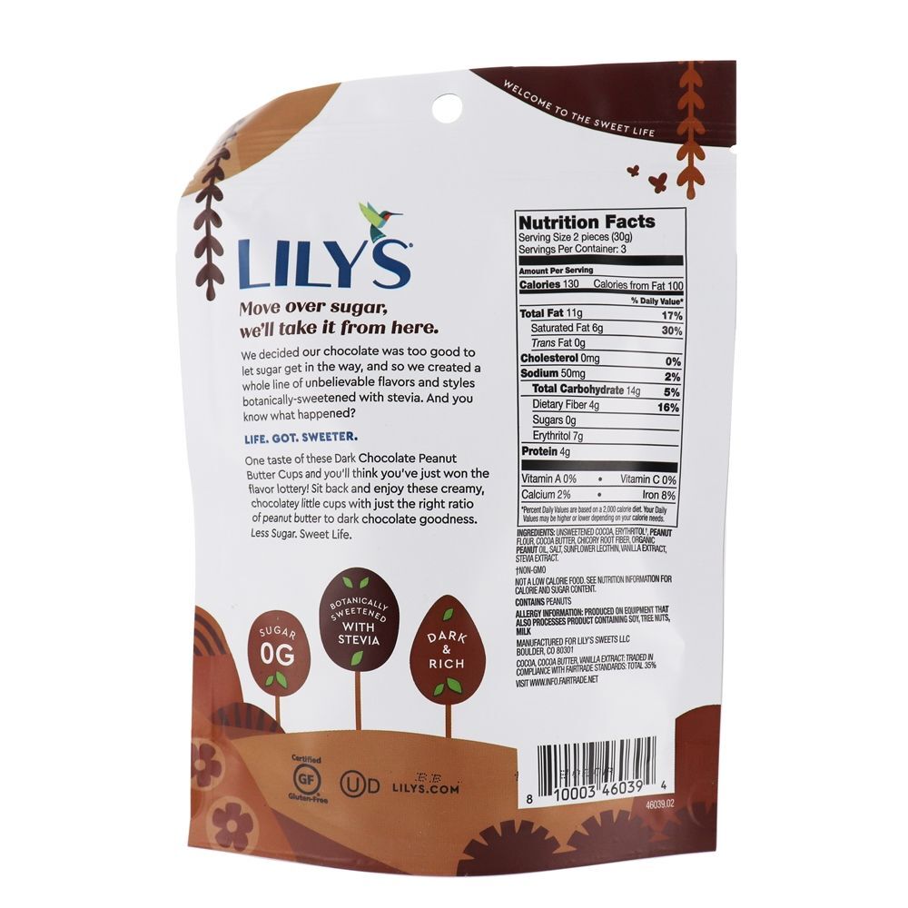 Stevia Sweetened 70 % Cacau Copos De Manteiga De Amendoim Chocolate Escuro - 3.2 oz. Lily's - Imagem 2