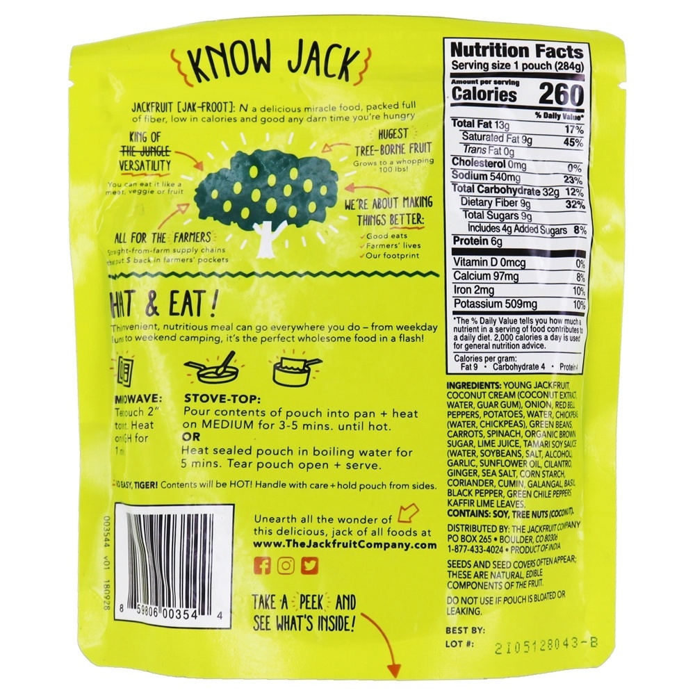 Refeição de Jackfruit Completa Coco + Legumes + Tailandês Verde Chile - 10 oz. The Jackfruit Company - Imagem 2