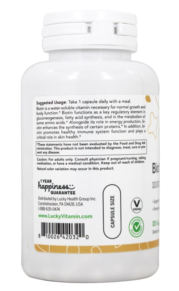 Biotina 10000 mcg. - Cápsulas LuckyVitamin 120 LuckyVitamin - Imagem 3