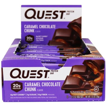 Quest Bar Protein Bars Box Pedaço de chocolate com caramelo - 12 Barras Quest Nutrition