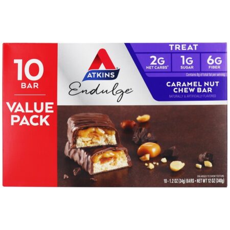 Endulge Tratar barras de chocolate Value Pack Caramel Nut Chew - 10 Barras Atkins