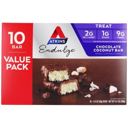 Endulge Tratar barras de chocolate Value Pack Chocolate Coco - 10 Barras Atkins